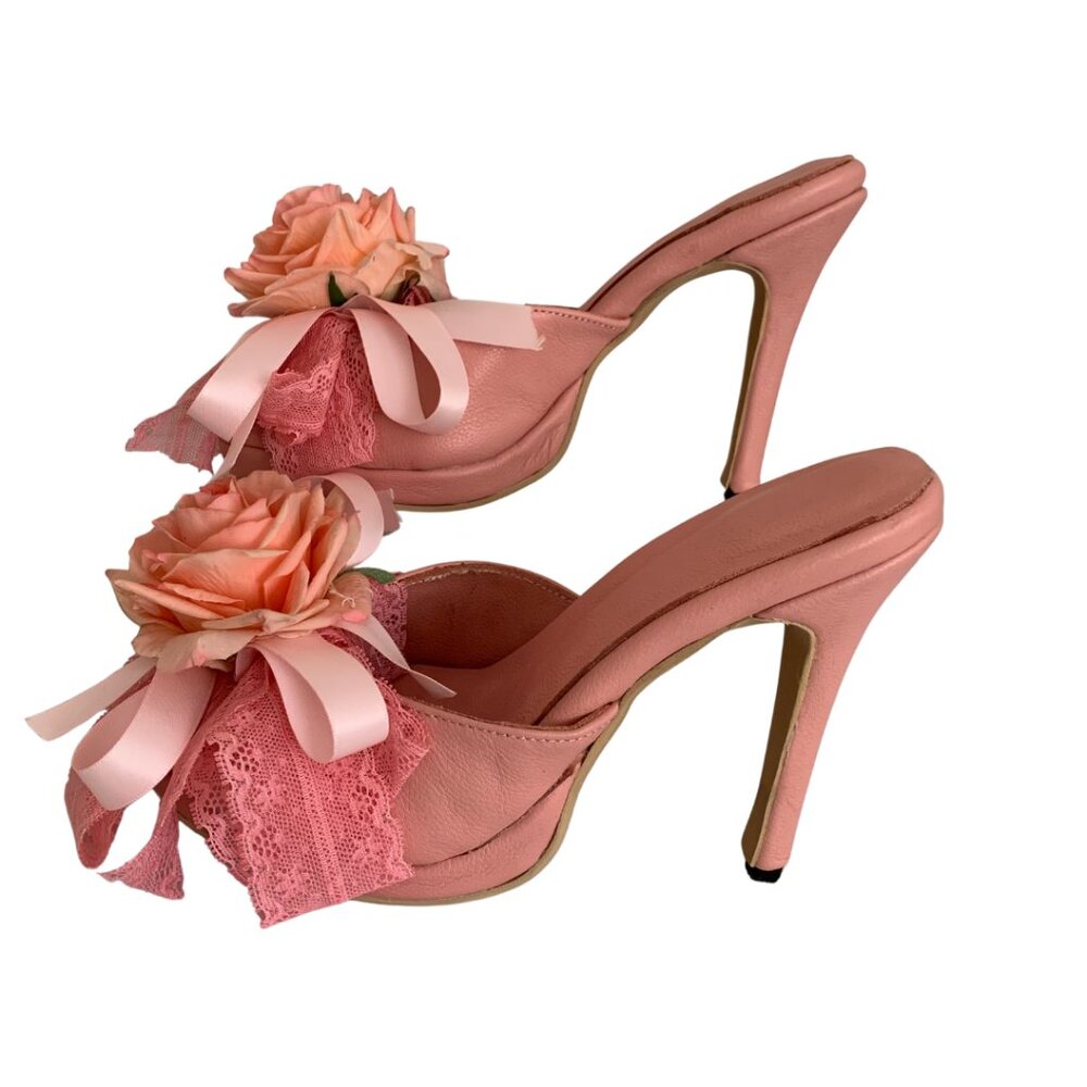 Pink Floral Lace High Heel Sandals – Romantic & Feminine - Picture 4 of 12